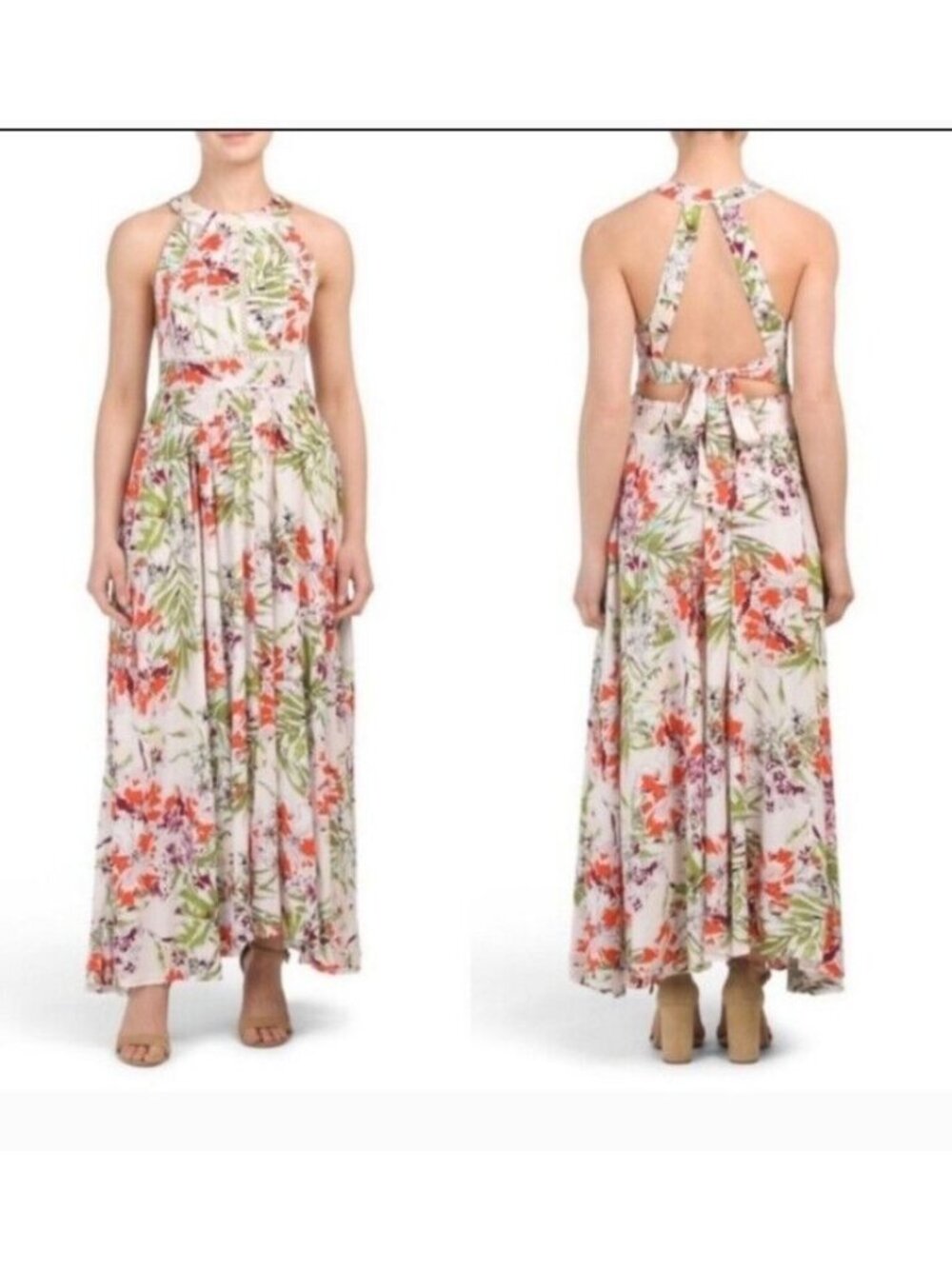 Anthropologie Abel The Label Maxi Dress Medium Halter Floral Orchid Boho Beach